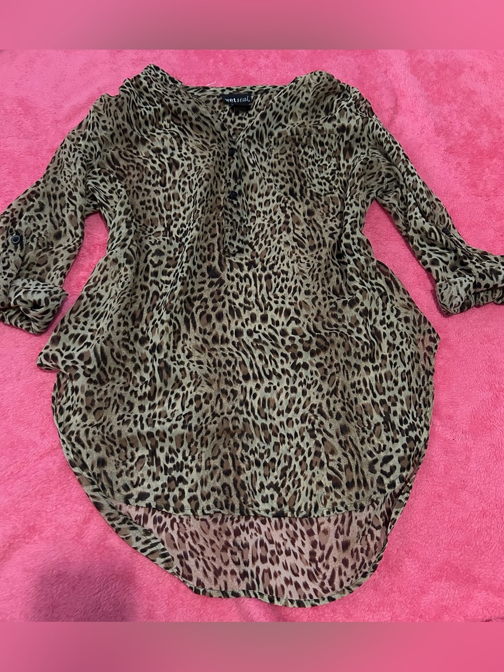 Wet Seal Leopard Print V-Neck Blouse - Brown/Tan